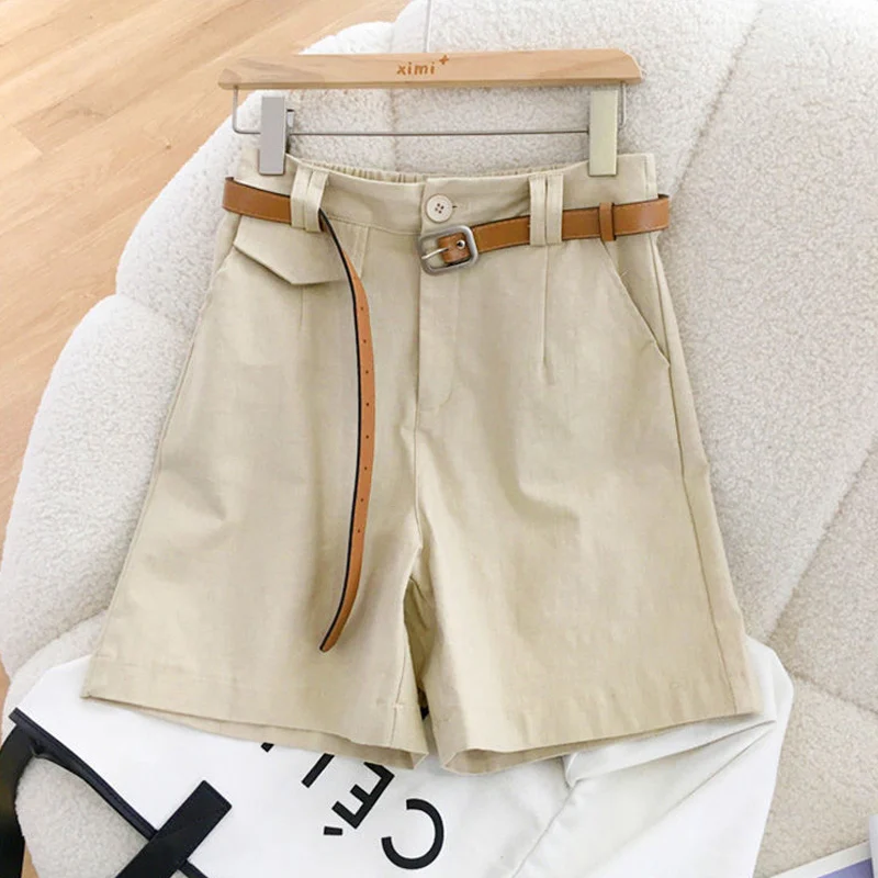 Summer New Thin Loose High Waist Shorts Pocket Solid All-match Plus Size Wide Leg Pants Office Fashion Casual Women Clothing