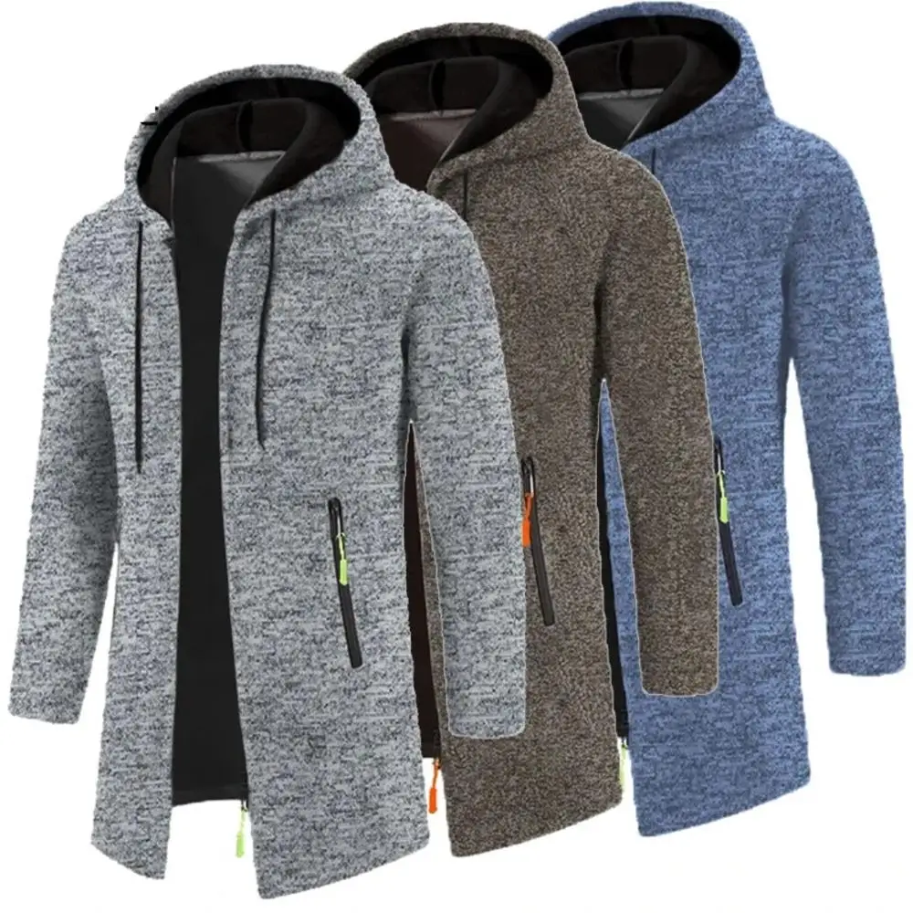 2024 New Men Hooded Sweaters Autumn Warm Jacket Coats Oversize Sweatshirts Zipper Winter Solid Color Top