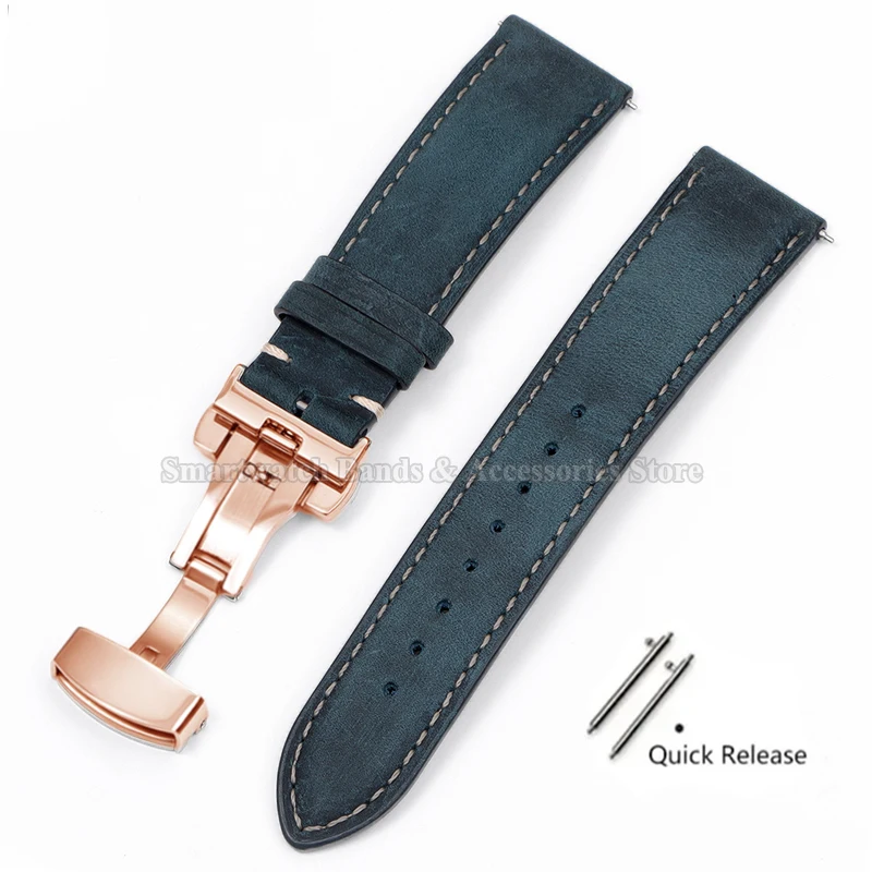 Premium Leather Cowhide Watch Strap with Quick Release and Butterfly Buckle