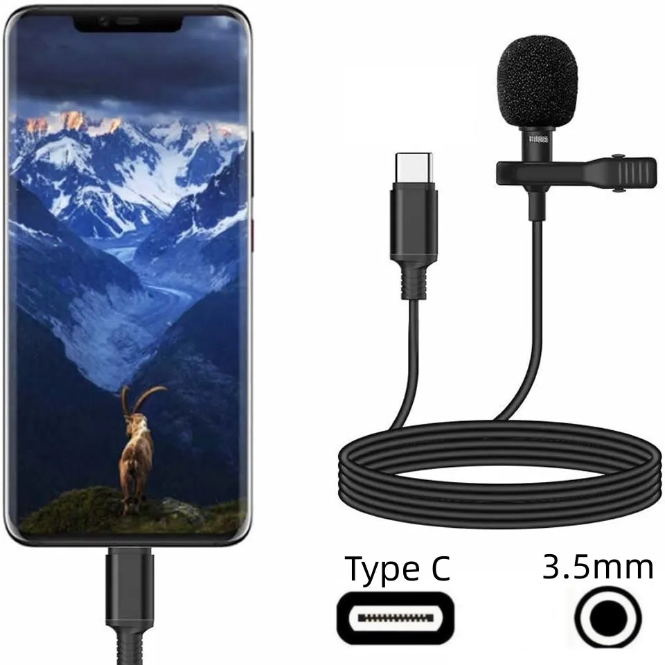 Mini Clip-on Lapel Lavalier Microphone, 3.5mm/Type C, Universal Compatibility for Phone, PC, and Laptop