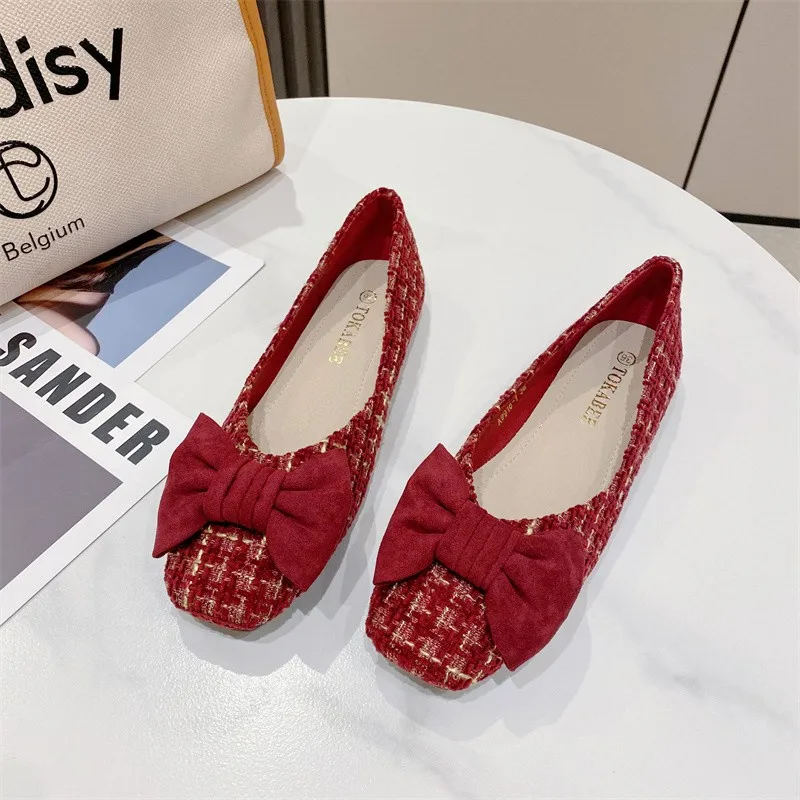 New Women Flats with Bow Square Head Flat Shoes for Ladies LoaferSlip on Zapatos De Mujer Breathable Comfortable Summer Shoes