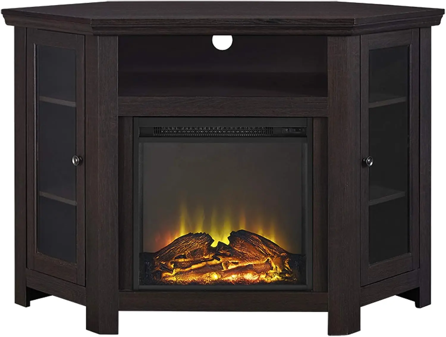Alcott Classic Glass Door Fireplace Corner Entertainment Center TV Stand for TVs Up To 55 Inches 48 Inch Espresso 2