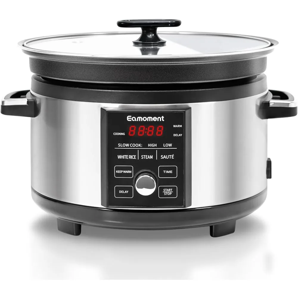 

Eamoment 5.5QT Programmable Alloy COOK HIGH/SLOW COOK LOW/WHITE RICE/STEAM/SAUTE/WARM/DELAY,and Other Practical Functions