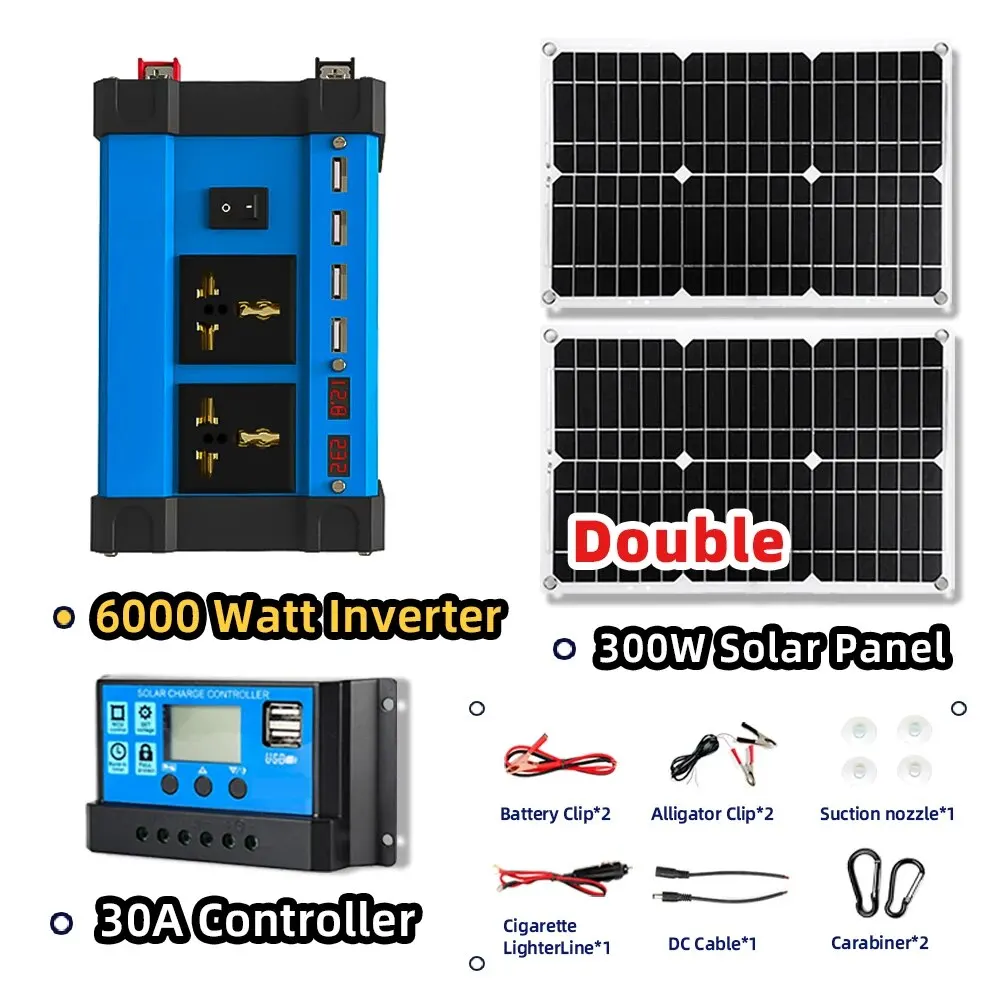 6000W Inverter Outdoor Power 12v Solar Power Generator Solar Panel with 30A Kit Charge Controller System Set Camping solar inverter