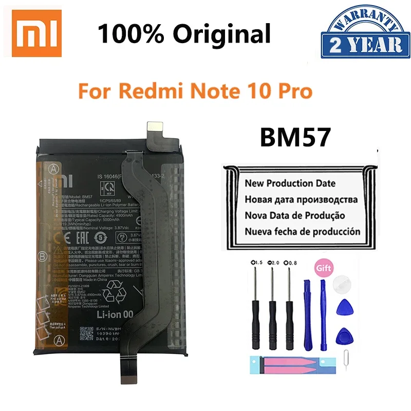 

100% Оригинальный аккумулятор BM57 5000 мАч для телефона Xiaomi Redmi Note 10 Pro 10Pro, сменные батареи для телефона, батарея