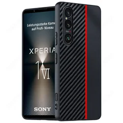 Premium Carbon Fiber Texture Leather Protective Cover for Sony Xperia 1 VI - Ultra Thin Design (Red)