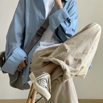 레트로 홍콩 맛 셔츠 여성 봄과 가을 2023 새로운 단단한 다목적 중간 길이 느슨한 BF 유휴 스타일 긴 소매 셔츠