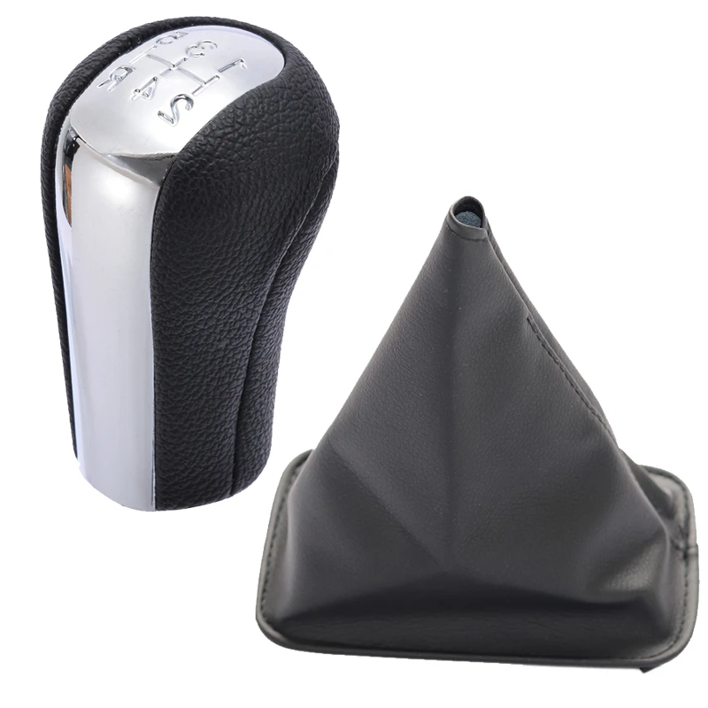 5 Speed chrome & Leather Gear Shift Knob Gearstick Gaiter Boot For