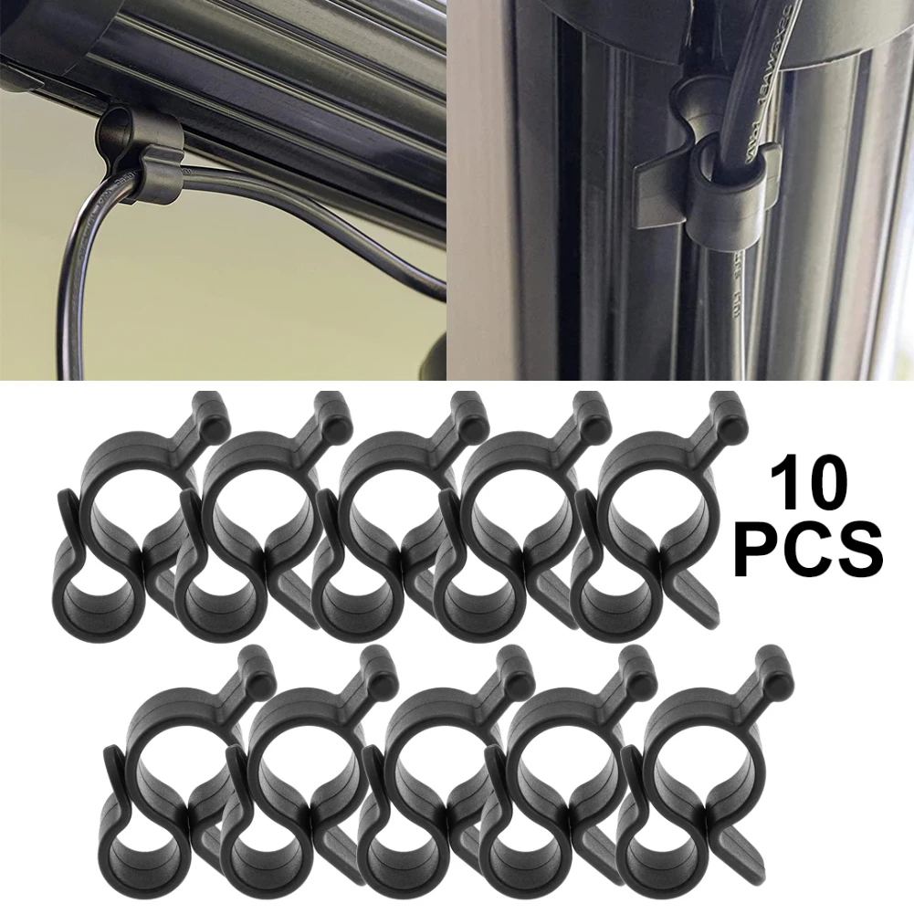 10Pcs Camping Awning Hooks Clips RV Tent Hanger Light Hanger Black Plastic Rope Clamps Tent Hook Accessories For Caravan Camper 10 20pcs plastic kayak cord hook buckle straps elastic bungee shock camping rope hanging ends clip