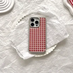 Korean Red Grid Electroplating Drip Glue Phone Case - Y2K Inspired Cover - Samsung S23 (A)