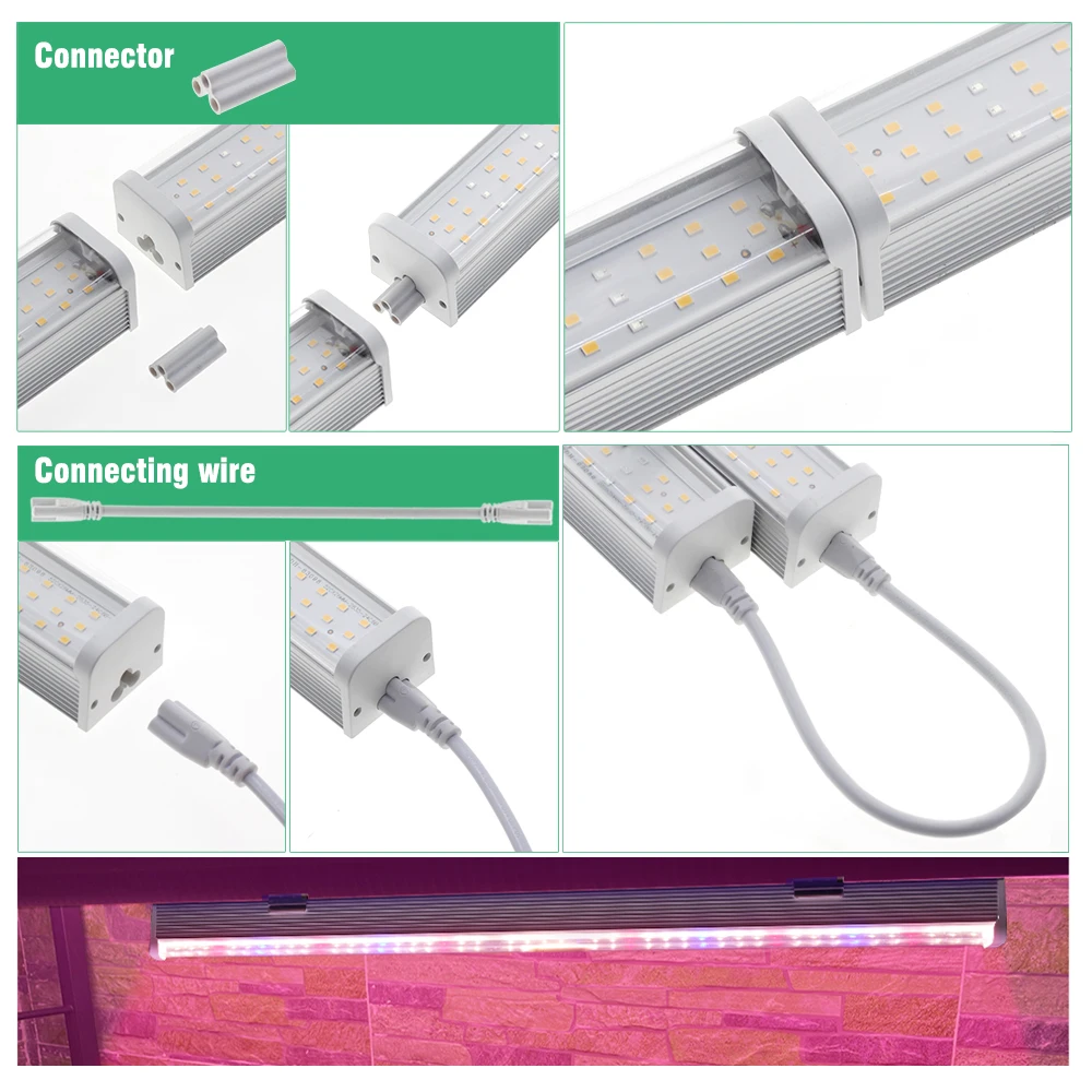 Grow Light 100V-265V Full Spectrum LED Bar Light for Plants 53cm Phyto Lamp with Connecting Wire Sunshine 4000K 380-780nm