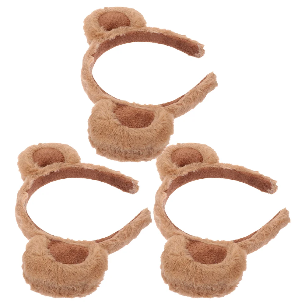 3 Pcs Cartoon Bear Headband Cute Plush Hair Accessories 3pcs (a Style Headband-brown) Headbands Animal Skin 6