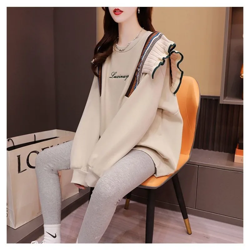 2023 Autumn and Winter Women's Pullover Round Neck Patchwork Printing Loose Fashion Casual Elegant Commuter Long Sleeve Hoodies