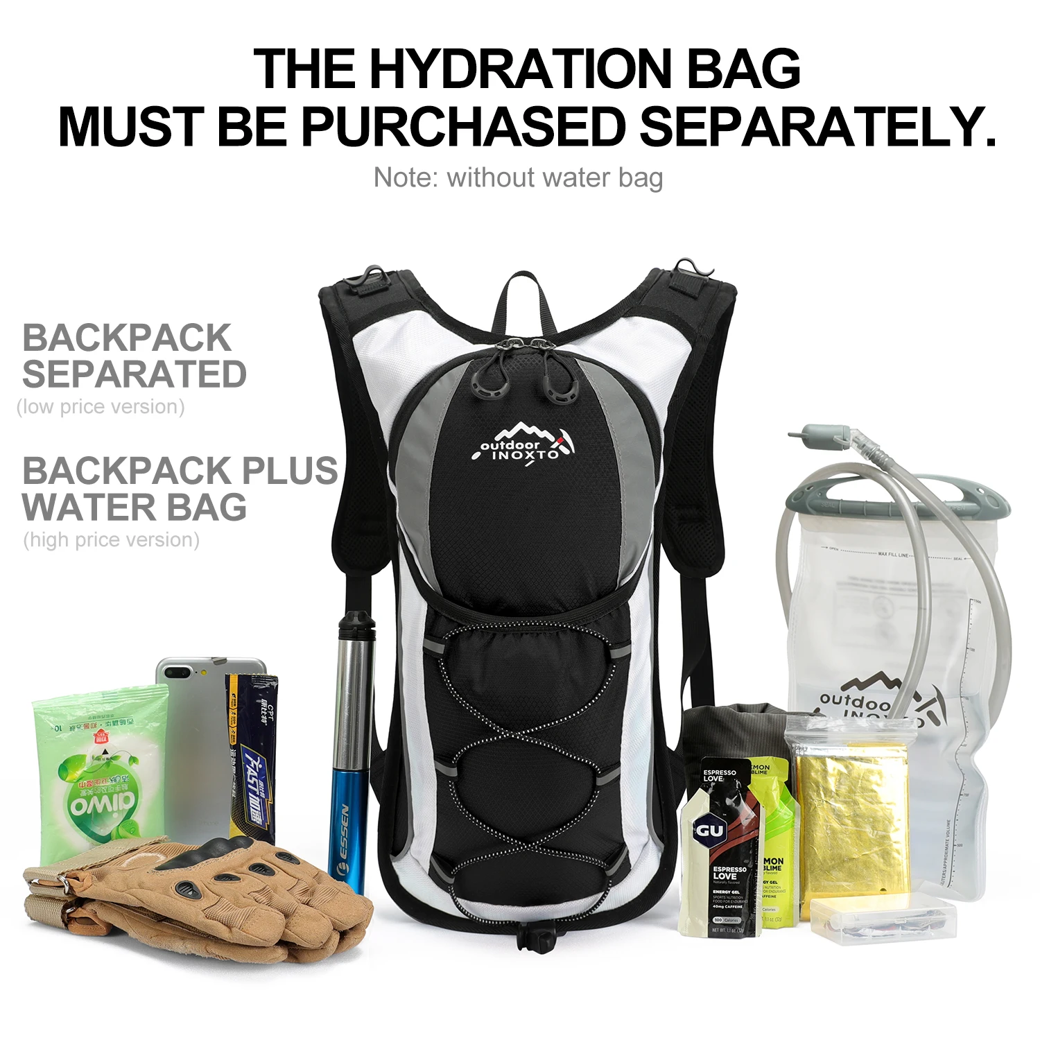INOXTO Trail Running - Ultra Light 5L Backpack, Running Hydration Vest, Bicycle, Marathon 1.5L 2L Hydration Bag