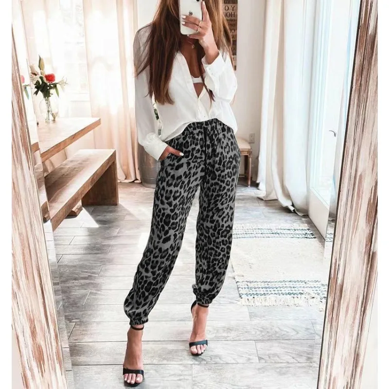

Women's Leopard Print Elastic Waist Casual Leggings Autumn and Winter New Female Clothing Woman Fashion Elegant Pants