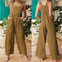 Summer New Women Casual Loose Flower Print Jumpsuits Women's Overalls Boho Sleeveless Square Collar Jumpsuits Rompers - Image 5