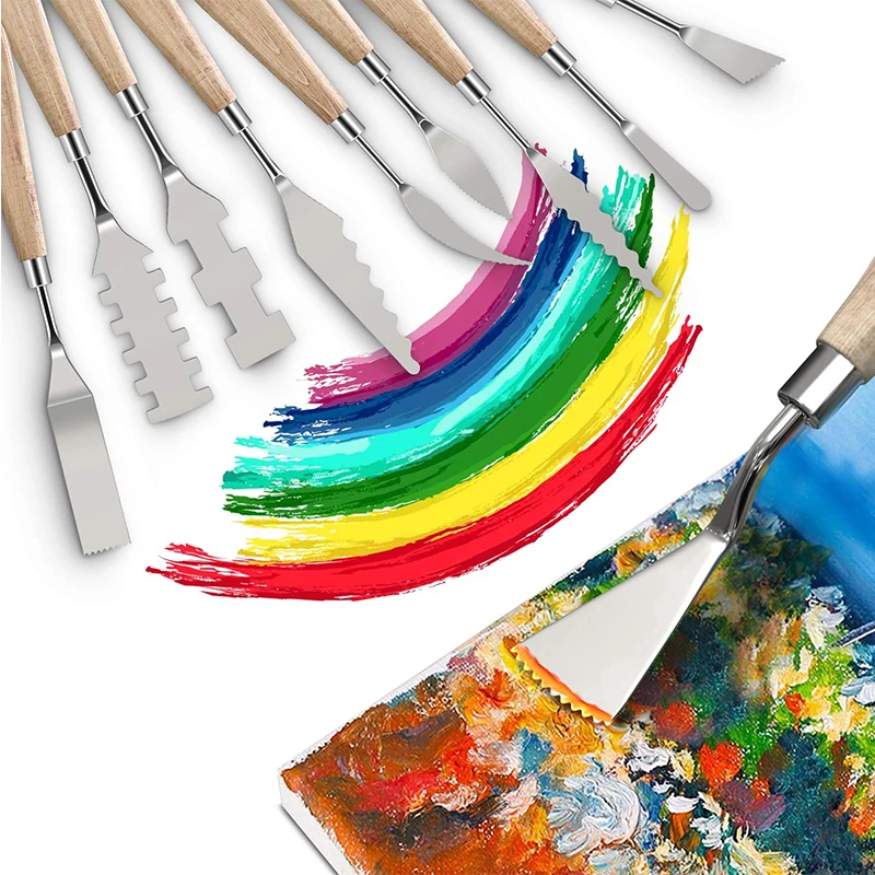 10Pcs Palette Knife Set, Stainless Steel Spatula Painting Knives, Wooden Handle Painting Pallet Knife Set for Oil Painting 6