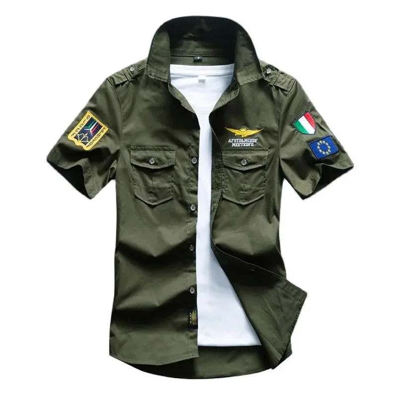 Men's Tactical Short-sleeved Shirt Summer New Outdoor Multi-pocket Quick-drying Military Cargo Shirt Hiking Fishing Work T-shirt