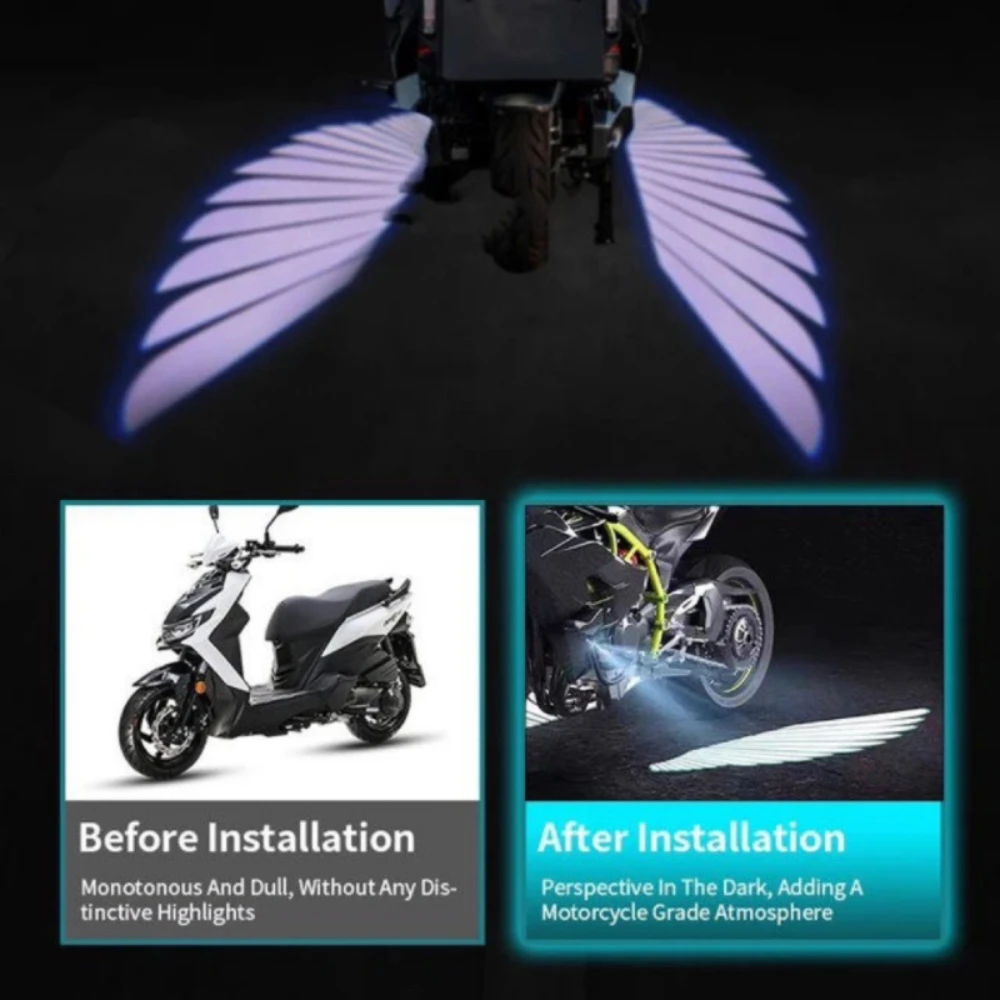 2 Pcs Universal Angel Wings LED Spotlight Motorcycle Car Modified Decorative Welcome Lights 12V Wing Laser Projector Lighting