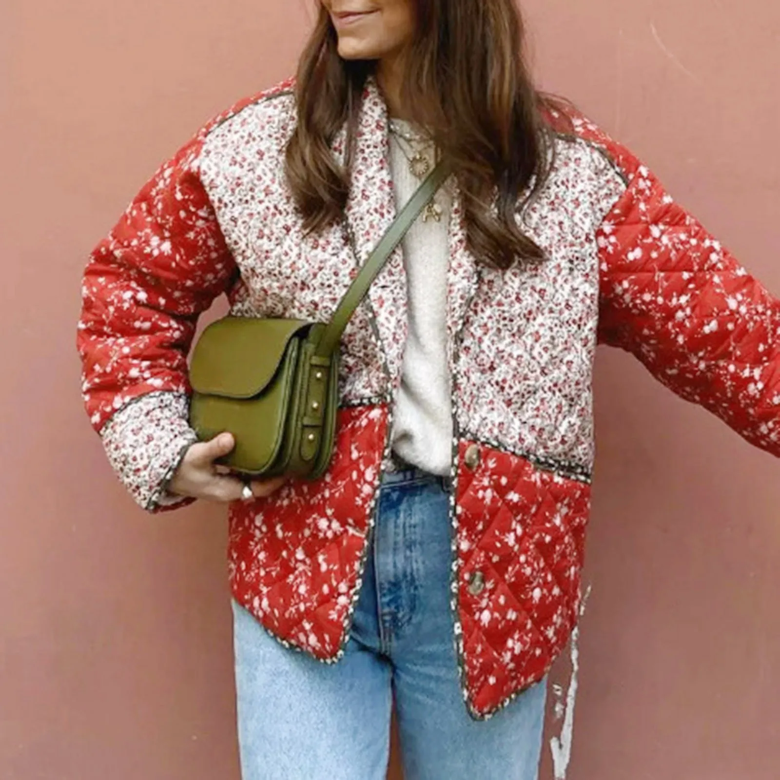 

Женская винтажная парка в китайском стиле, однобортная короткая весенняя куртка большого размера с цветочным принтом, пальто с хлопковой подкладкой, кардиганы в уличном стиле