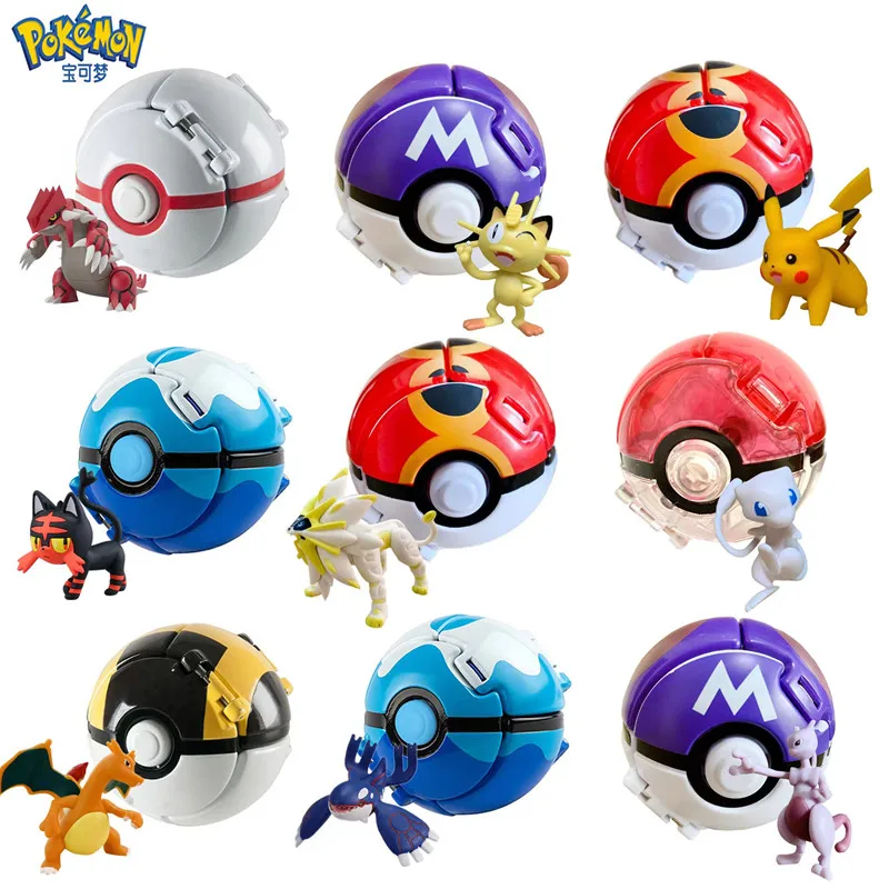 Pokemon Figure Elf Ball Deformation Toy Anime Figure Pikachu Charizard Mewtwo Pocket Monster Variant Action Pokeball Model Gift