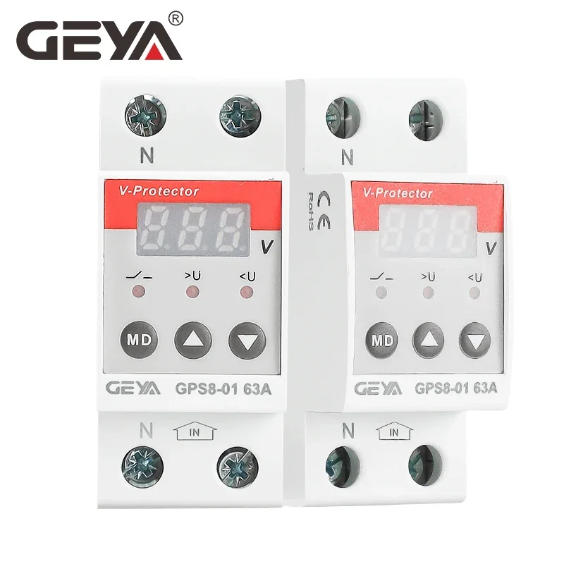 GEYA GPS8 Din Rail Over Current Protector Over Voltage Under voltage Protective Device 40A 63A 80A 220VAC