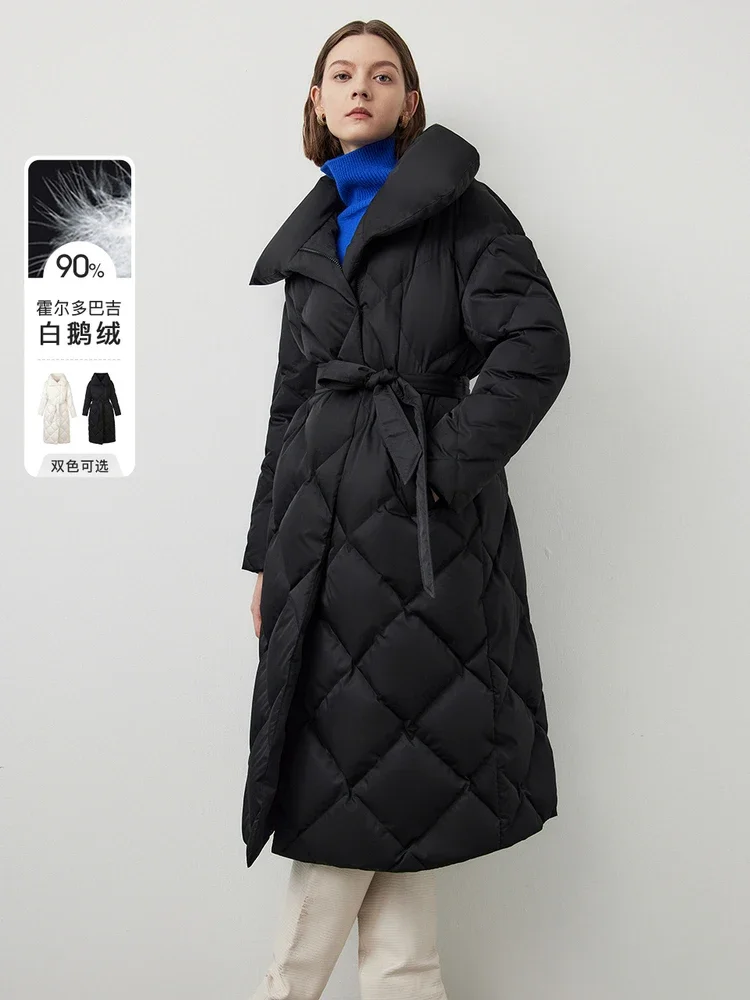 

Women's Lightweight Padded Quilted Jacket Winter Long Puffer Cloth Goose Down Fleeced Clothing Anti Cold Warm Coats Black White