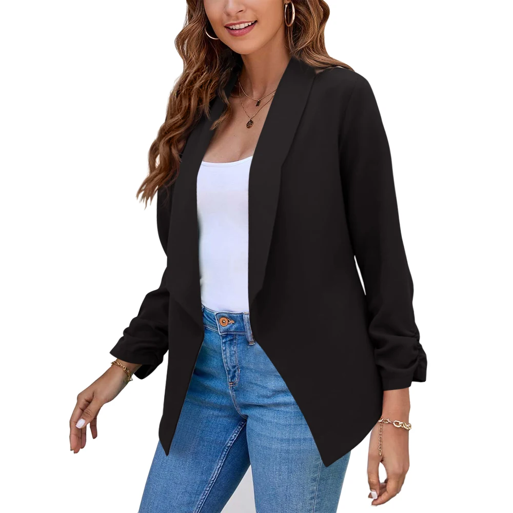 

Summer Black Blazers Women 2022 Female Office Lady Nine Quarter Blazer Open Stitch Womens Slim Coats Femme Ladies Notched Tops