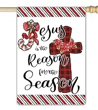 Christmas Jesus is the Reason for the Season Garden Flag Candy Canes Holly Berries Flag 28x40 Inch