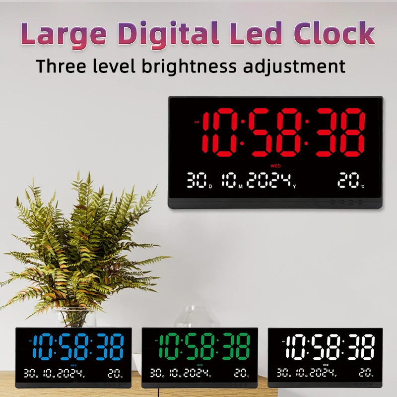 Large Digital Led Wall Clock Time/Date/Week/Temperature Display 12/24H Adjustable Brightness Wall Mounted Calendar Clock wall clock digital wall clock