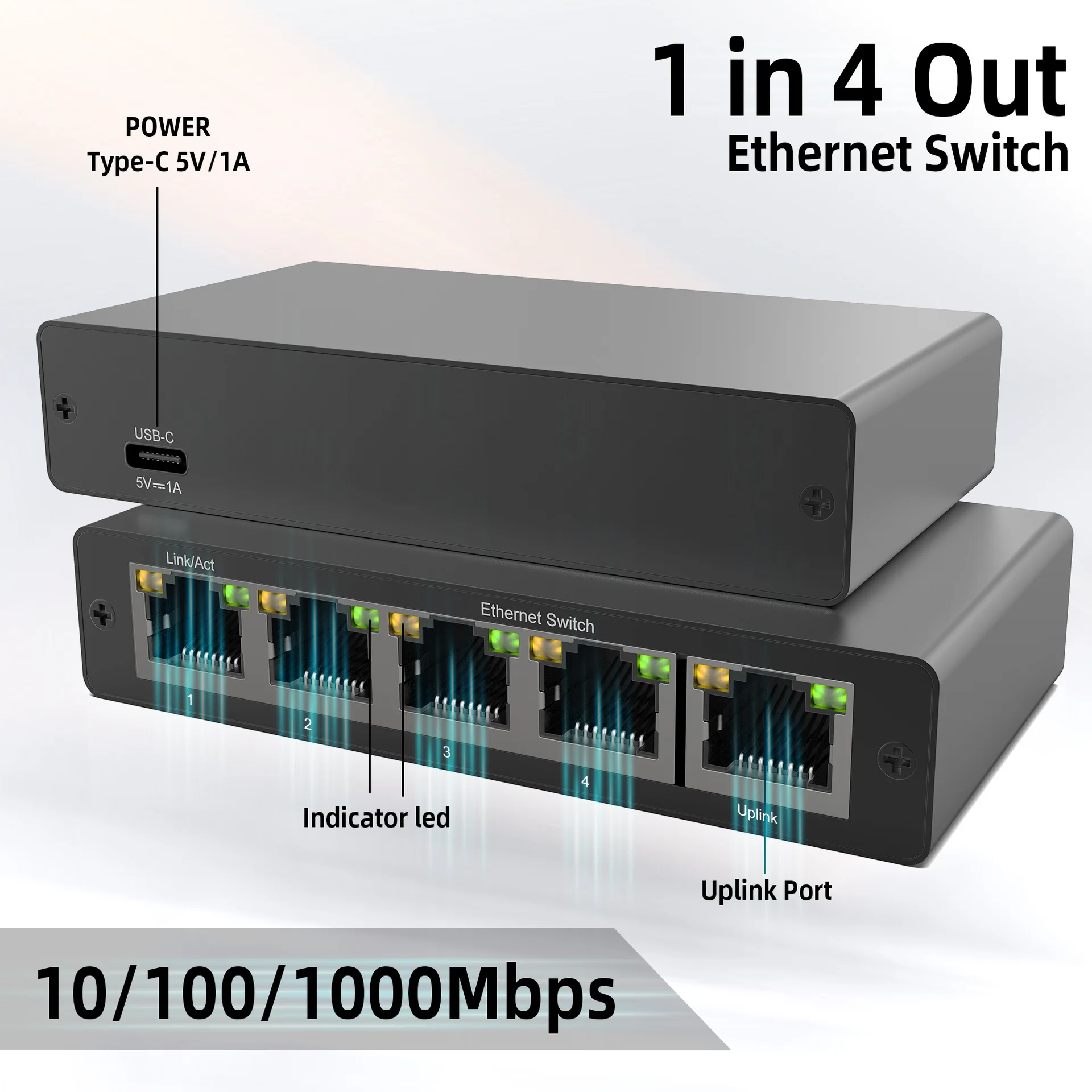 Network Splitter Pro Poe Ethernet Network Switch Gigabit Port 4 Ports For Home Gaming