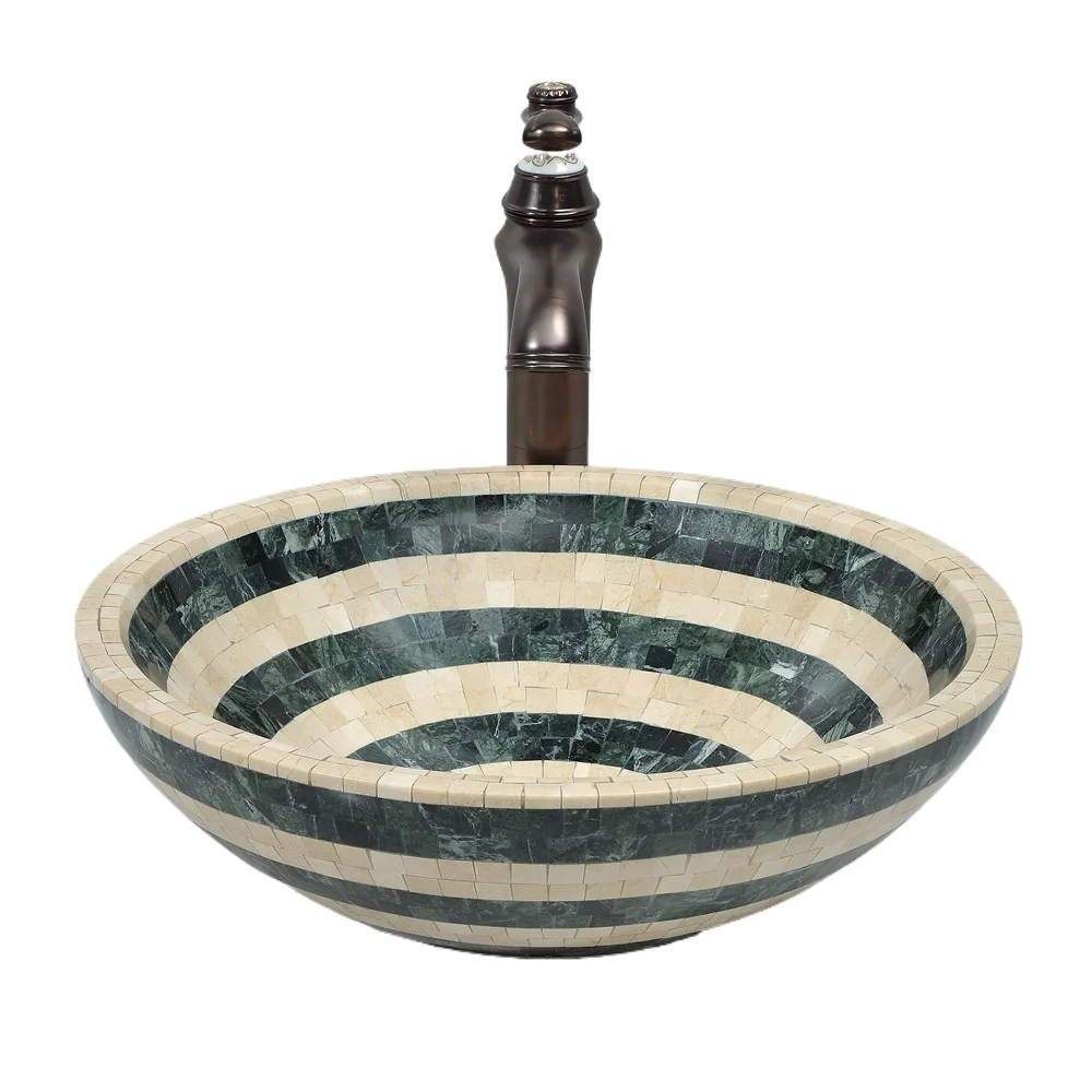 อ่างล้างหน้าหินอ่อนโมเสคธรรมชาติยอดนิยม อ่างล้างหน้าทรงกลมสีครีมสำหรับห้องน้ำ 1