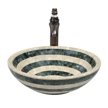 อ่างล้างหน้าหินอ่อนโมเสคธรรมชาติยอดนิยม อ่างล้างหน้าทรงกลมสีครีมสำหรับห้องน้ำ 1