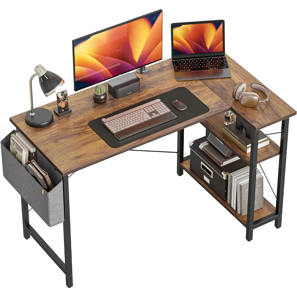 

CubiCubi 40 Inch Small L Shaped Computer Desk with Storage Shelves Home Office Corner Desk Study Writing Table, Deep Brown