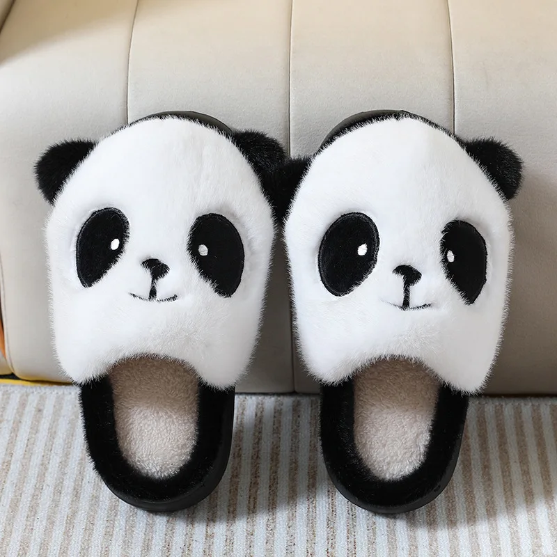 

cute panda house shoes women's indoor furry slides woman anti skid home shoes cute animal design slippers female winter shoes