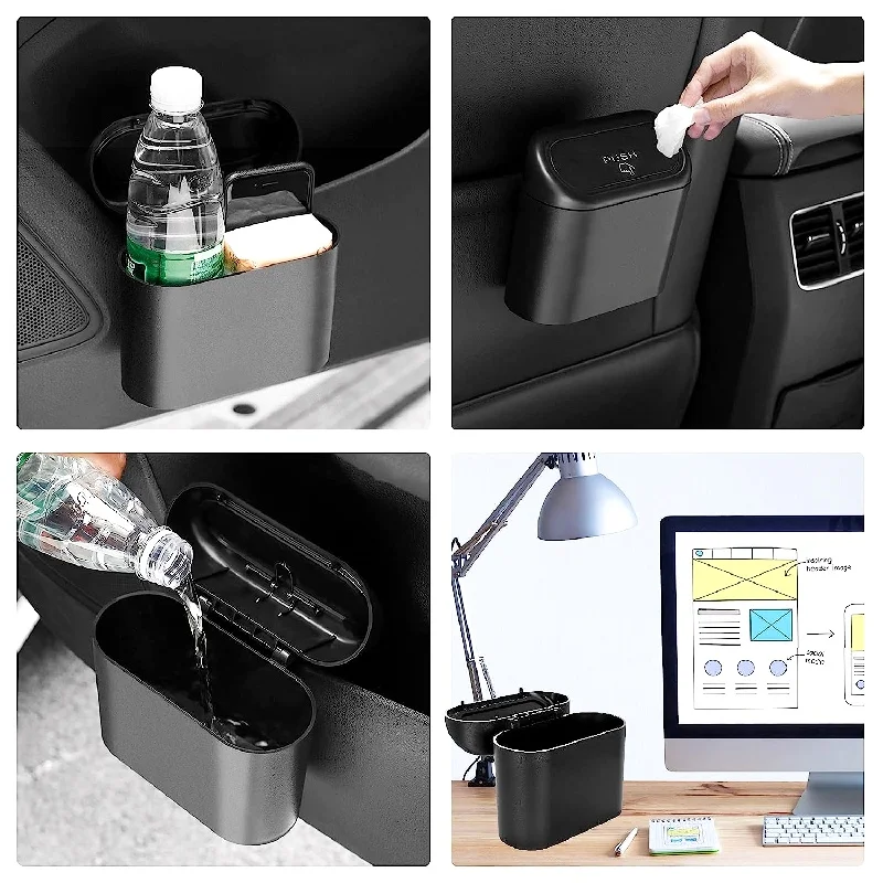 Car Trash Can Leak-proof Mini With Lid And 2 Packs Of 60 Garbage Bags For Auto Accessories