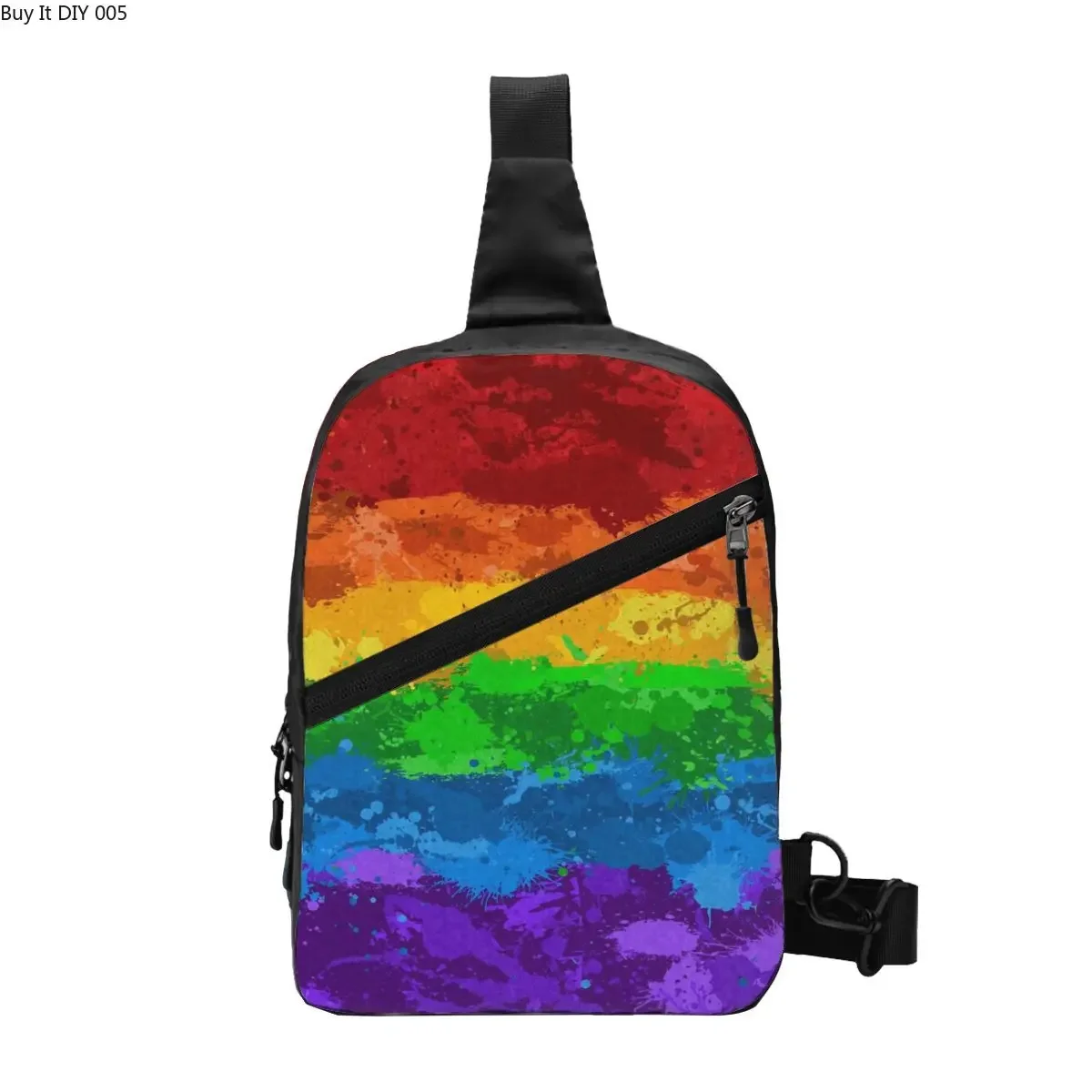 

LGBT Rainbow Paint Splatter Flag Sling Bag GLBT Gay Lesbian Pride Shoulder Chest Crossbody Backpack Cycling Camping Daypack