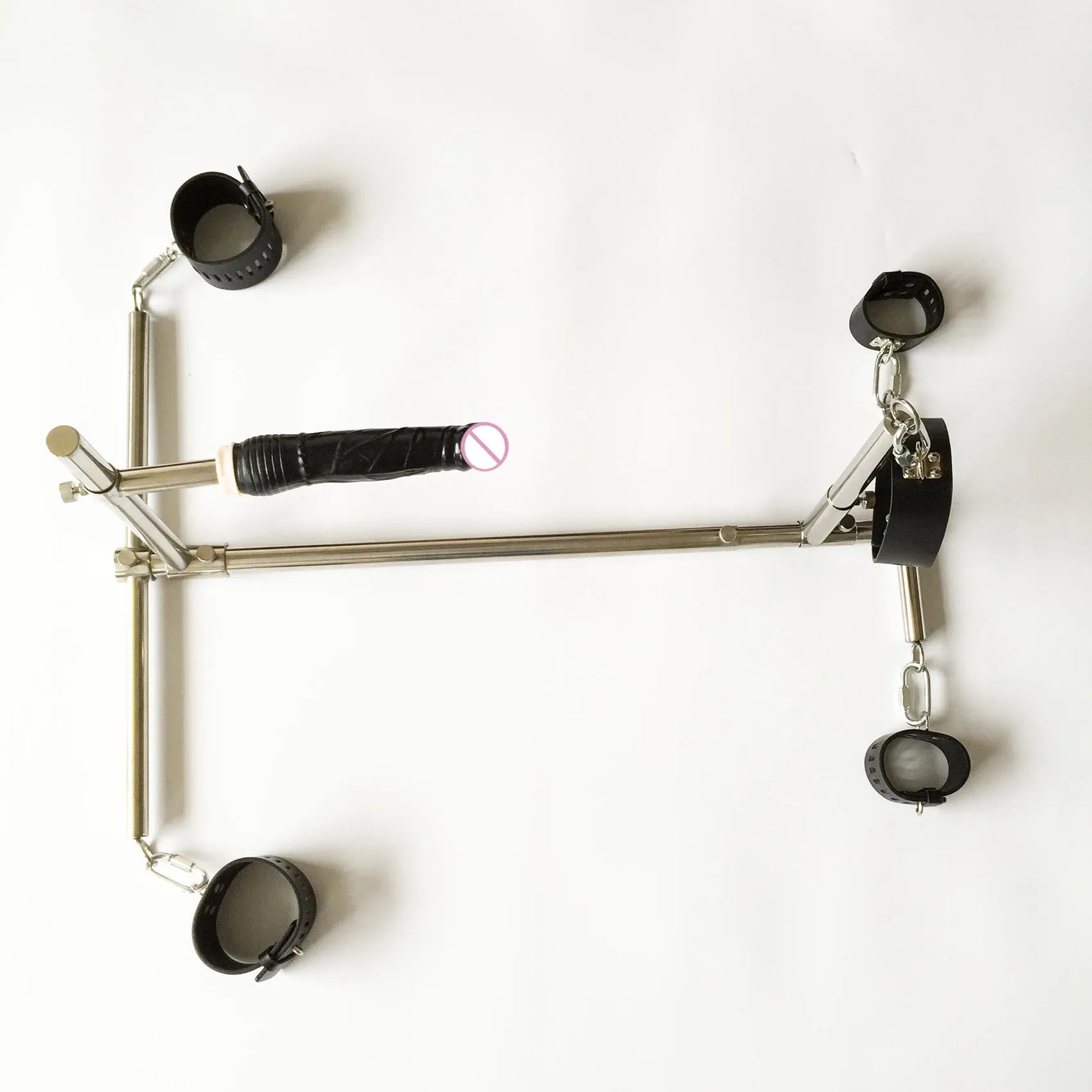 Stainless Steel Frame Spreader Bar with Anal Plug Bondage Leather Handcuffs Wrist Cuffs Anklet Collar Dildo Dog Slave SM Devices