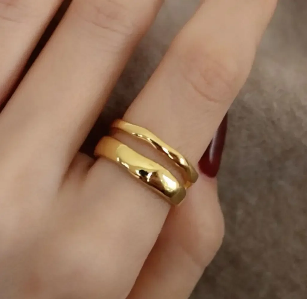 1/3 PCS Double Row Stackable Open Resizable Wave Stainless Steels Ring Gold Silver Color Minimalist Irregular Rings Jewellery 4