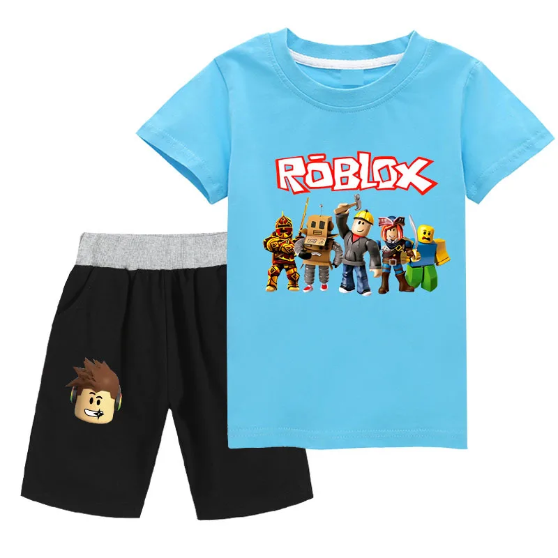 Roblox Game Peripheral Terno casual bidimensional para meninos e meninas,  camiseta infantil, shorts, chapéus, novo, 3 peças