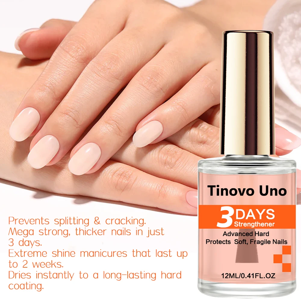 Tinovo Uno 3 Days Nail Strengthener Growth Keratin Pink Strong Nail Hardener Protection Soft Thin Nails Natural Dry Base Top