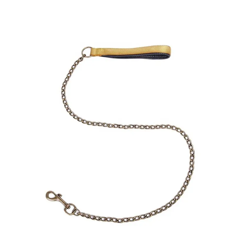 Vente en gros de laisses pour chiens à chaîne avec poignée en PP, laisses métalliques à chaînette anti-mastication, idéales pour l'entraînement en extérieur._voghion.com