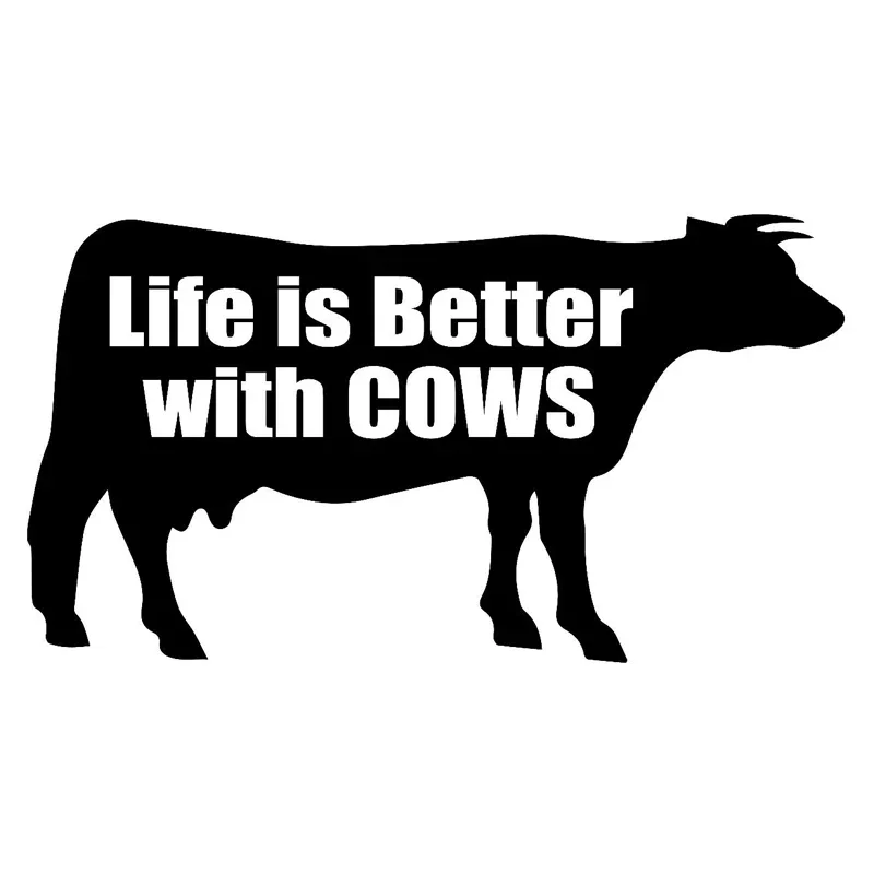

13,6*7,5 см жизнь лучше с коровами, модная Автомобильная наклейка, виниловая черная/серебряная наклейка с узором, забавная эмблема