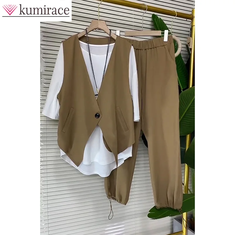 Casual Set Women 2023 Korean Version New Fashion Vest T-shirt Leggings Slim Three Piece Set Women High Quality Women Clothing 2023 new dress korean version of fashion casual matching texture two button double split s 7xl suit suit slim suit three piece