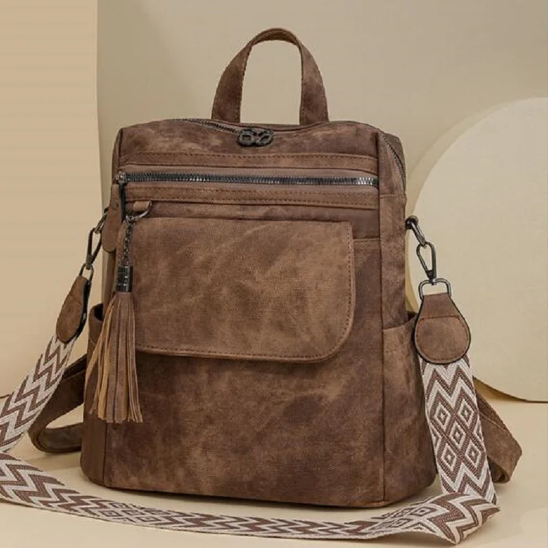 New Fashion Tassels Designer High Quality Leather Backpacks Women's Casual Large Capacity Travel Shoulder Bags Vintage Totes 3