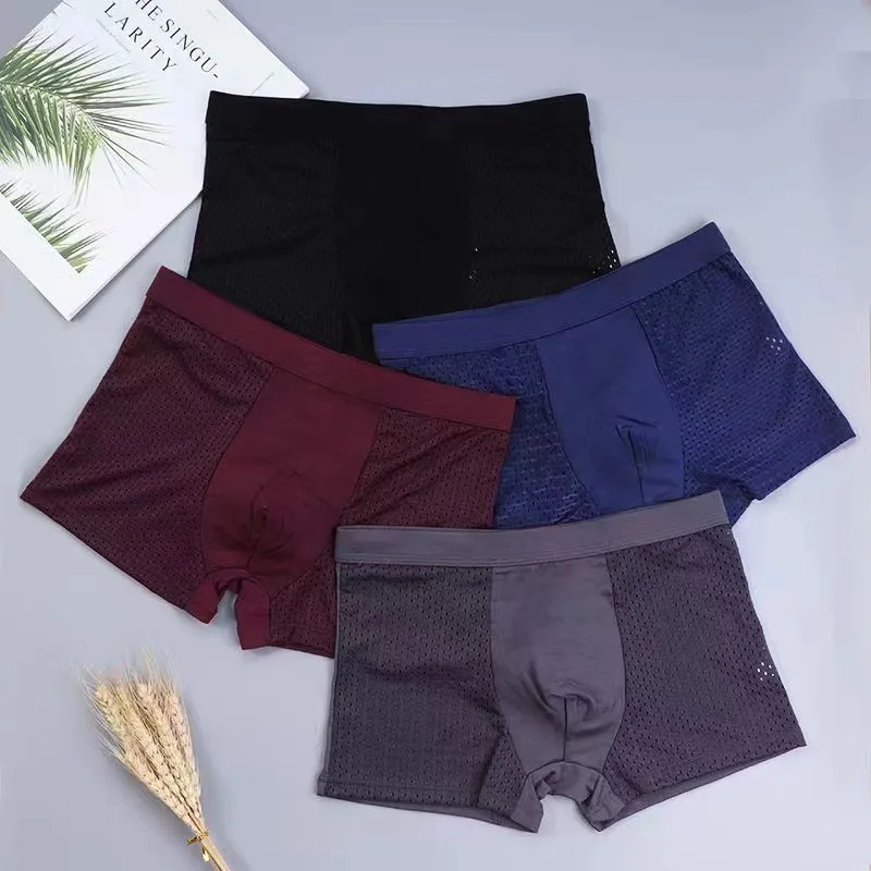 4pcs Men's Underwear Ice Silk Mesh Men Boxershorts Plus Size Panties Solid Sexy Men Boxer Summer Breathable Intimate Underpants