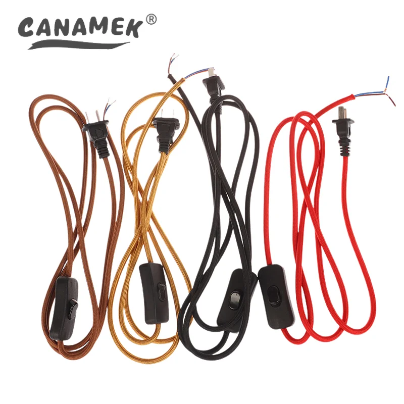 220V AC Power Cords With Plug Switch Fabric Textile Covered Flex Cable Wire 1.8 Meters Extension Cord For Table Lamp