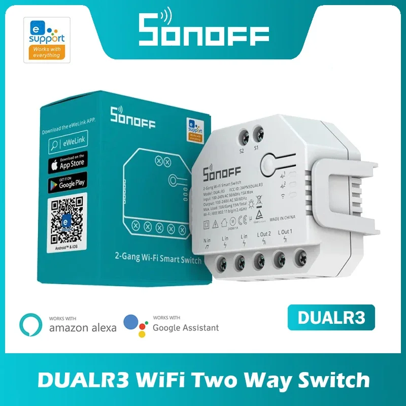 Sonoff Dualr3 2 Gang Diy Mini Smart Switch Dual Relay Module Smart Home Power Meter Tramite Ewelink Alexa Google Smartthings