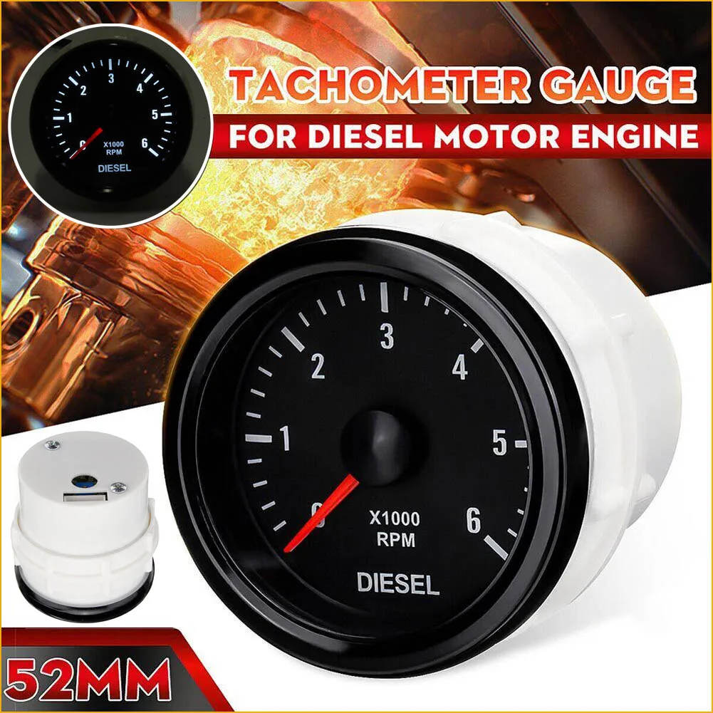 

2" 52MM 0-6000 RPM Tachometer White Backlight Tacho Meter Electrical Tachometer Gauge For 1-20 Cylinder Diesel Motor Engine 12V