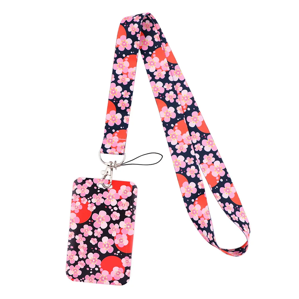 Rosa multiflora romantic mobile phone lanyard card set campus meal card bus access work permit anti-loss pendant